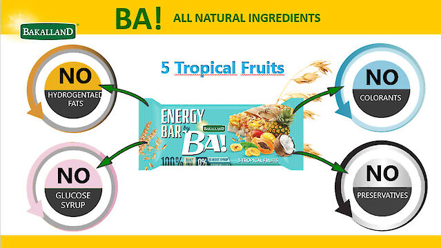 Product image of Bakalland Energy Cereal snack bar with 5 Tropical fruits and yogurt coating by Bakalland