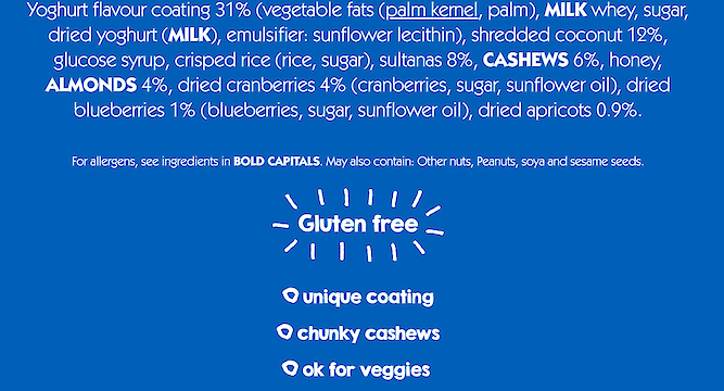 Product image of Cashew & Blueberry with a Yoghurt Coating Fruit & Nut Bar by Eat Natural